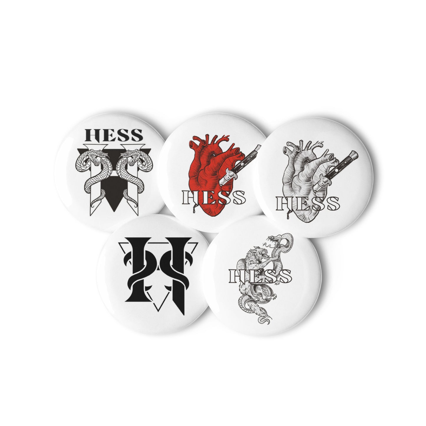 Hess logo Ian Messerli Design Collection Set of pin buttons