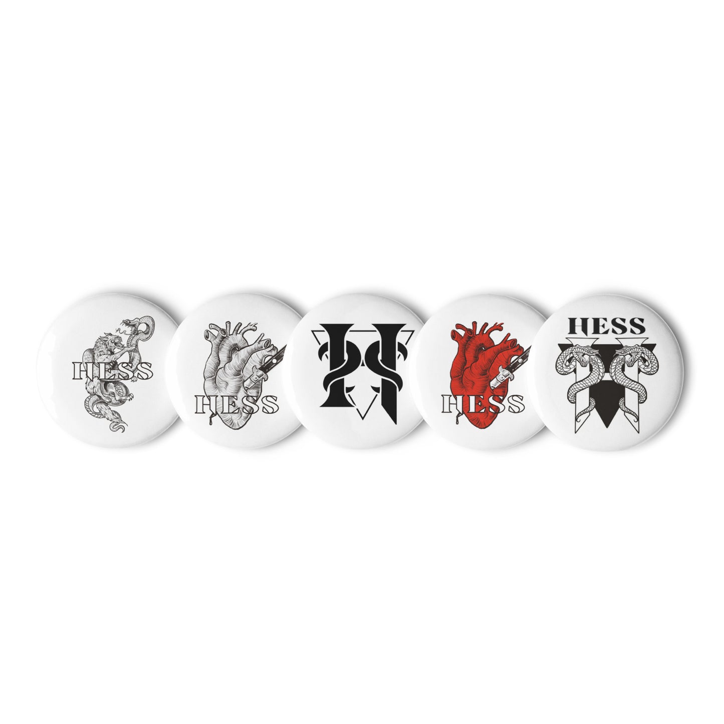 Hess logo Ian Messerli Design Collection Set of pin buttons