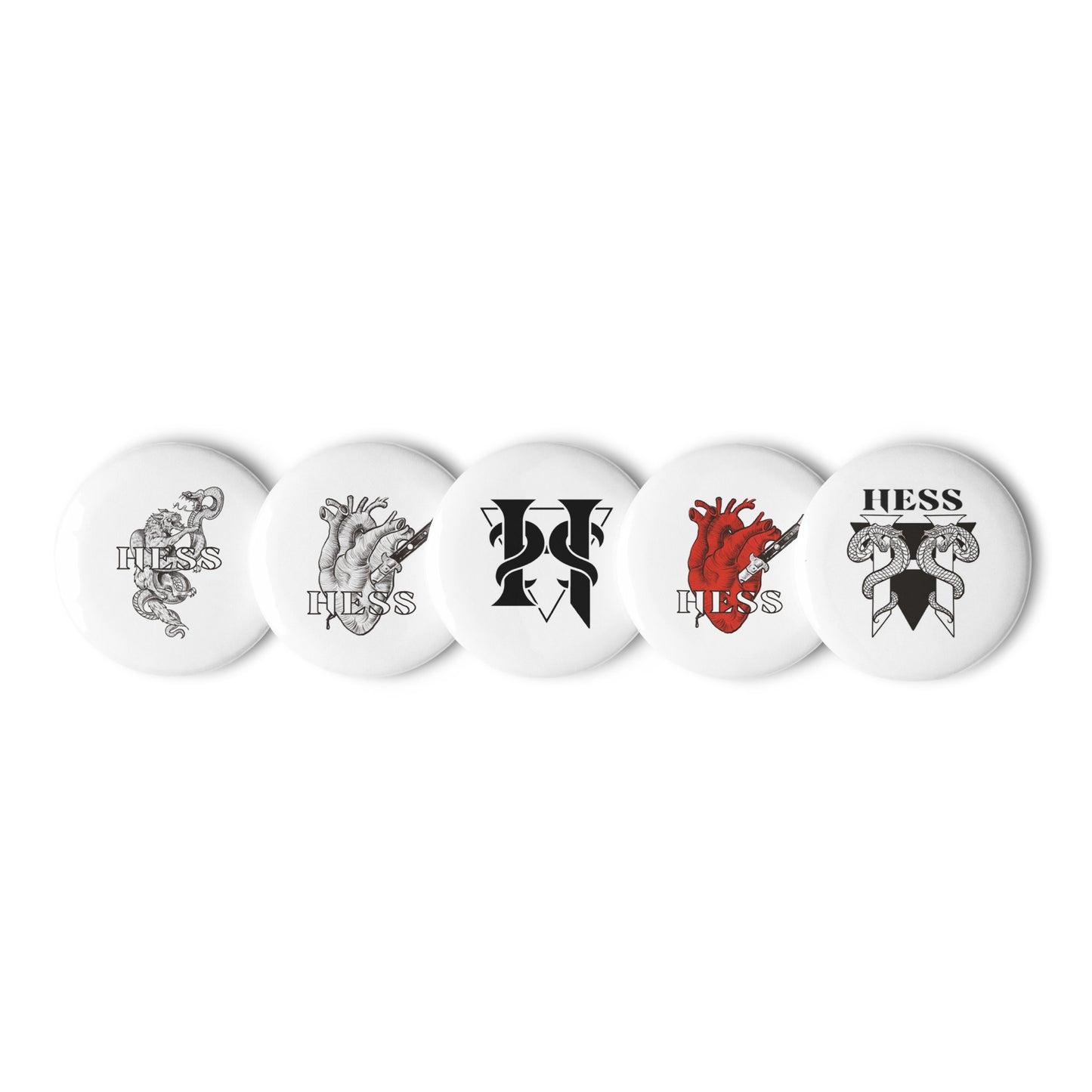 Hess logo Ian Messerli Design Collection Set of pin buttons